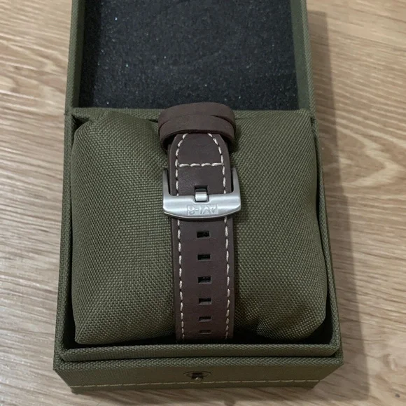 Dual Time Black and Brown Leather Men's Watch - Picture 4 of 4